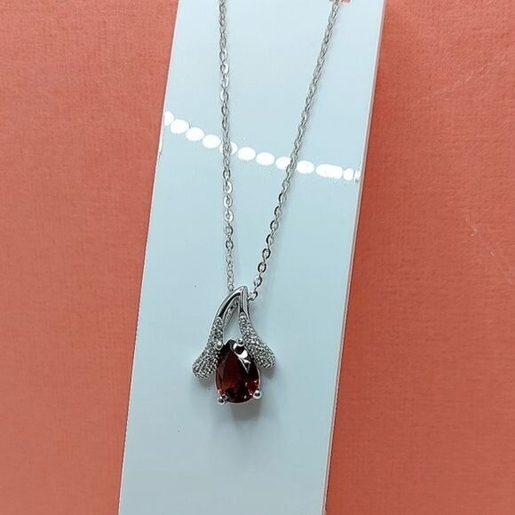 Natural Mozambique 9x6mm & Cz Unheated‎  925 Sterling Silver Necklace 18" - Picture 5 of 6